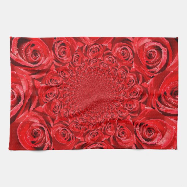 Red Roses Kaleidoscope: Happy Valentine's Day Art  Tea Towel (Horizontal)