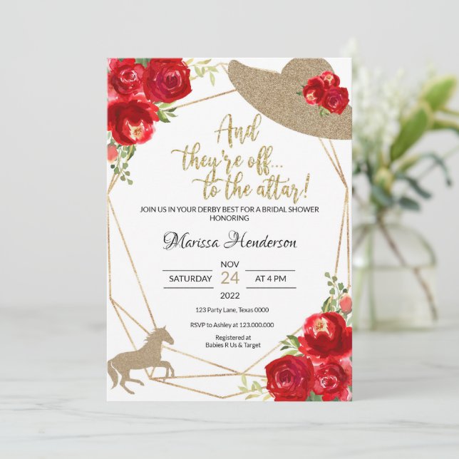 Red Roses Kentucky Derby Bridal Shower Invitation (Standing Front)