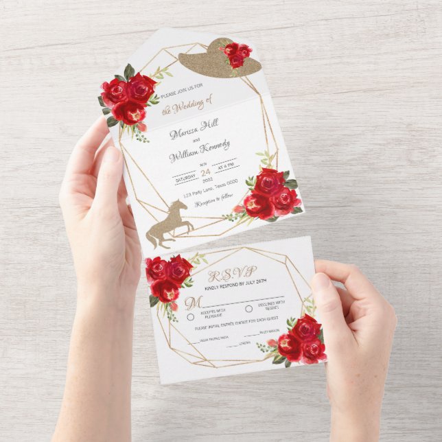 Red Roses Kentucky Derby Wedding Invitations (Tearaway)