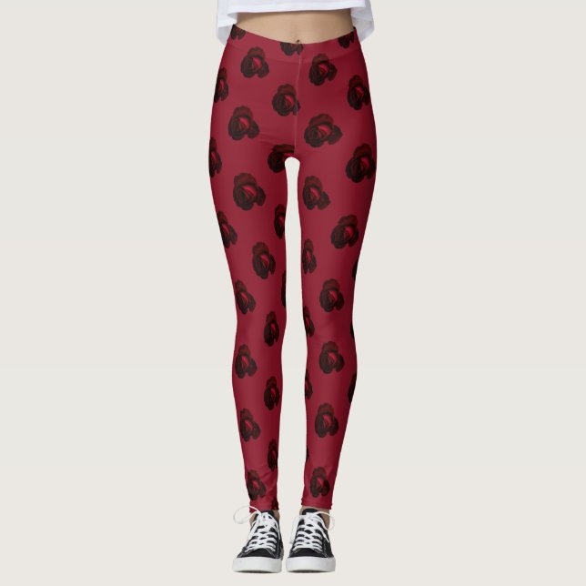 Red roses leggings, yoga pants, activewear leggings (Front)