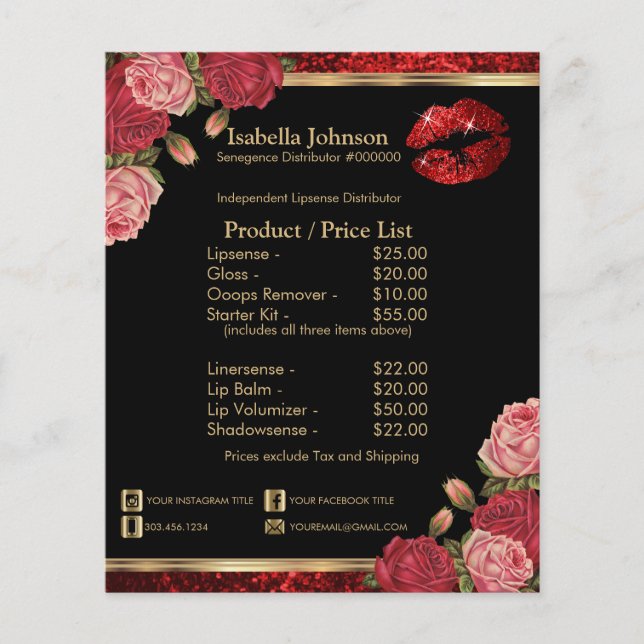 Red Roses Lip Glitter - Black Product / Price List Flyer (Front)