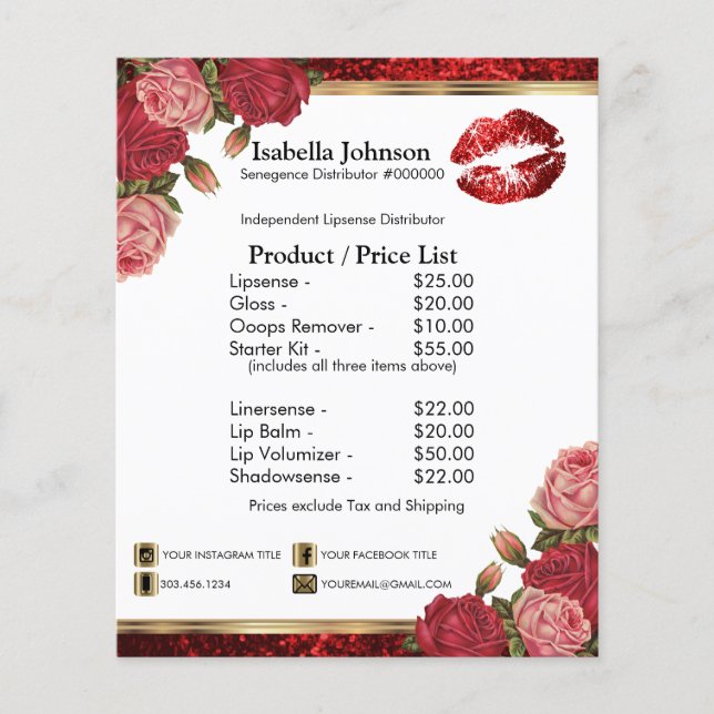 Red Roses Lip Glitter Product / Price List Flyer (Front)