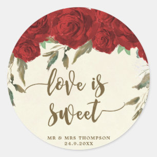 red roses love is sweet favor sticker
