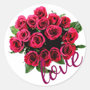 Red Roses, Love on White Wedding Stickers