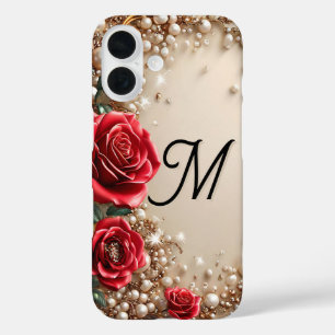 Red Roses Luxury Floral Aesthetic Gold Gift iPhone 16 Case