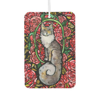 Red Roses Maine Coon Kitty Cat Art Rose Garden Cat Car Air Freshener