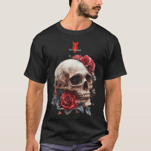 Red Roses Metal Skull   Ben Elkanar T-Shirt
