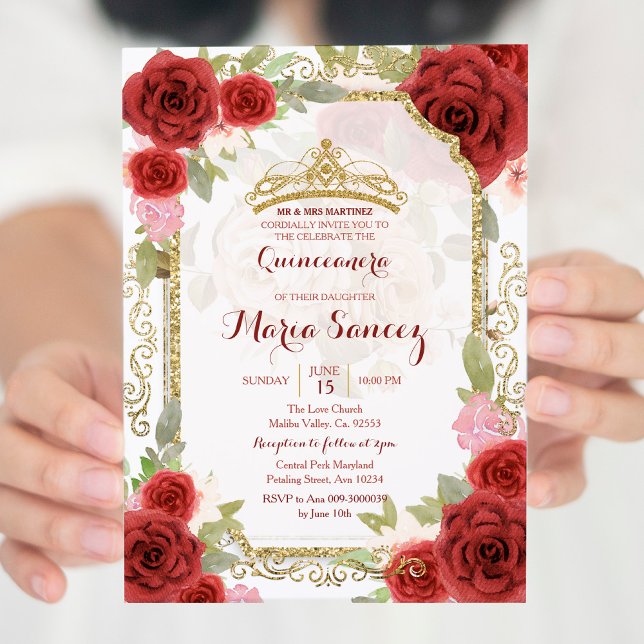 Red Roses Mexican Girl Mis Quince Invitation (Creator Uploaded)