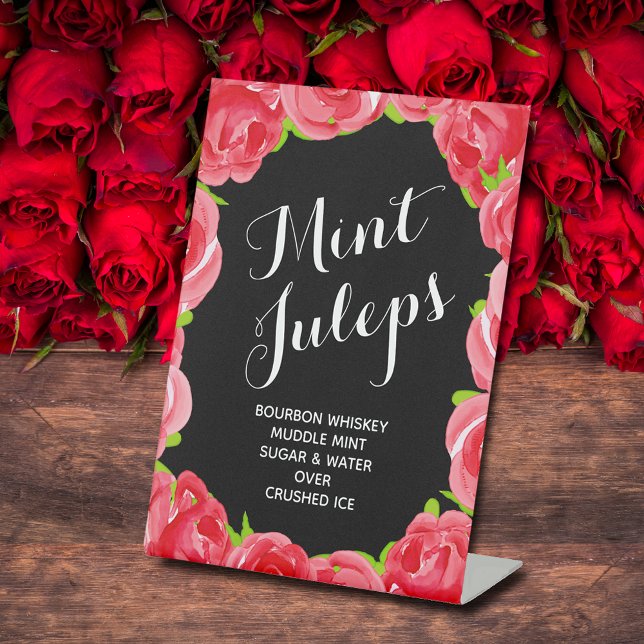 Red Roses Mint Juleps  Pedestal Sign (Mint Julep signature drink pedestal sign for your bridal shower (more in our collection))