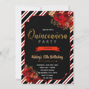 Red roses mis quince birthday invitation
