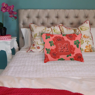Red Roses Monogram Decorative Cushion