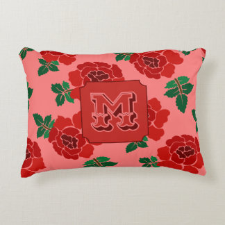Red Roses Monogram Decorative Cushion