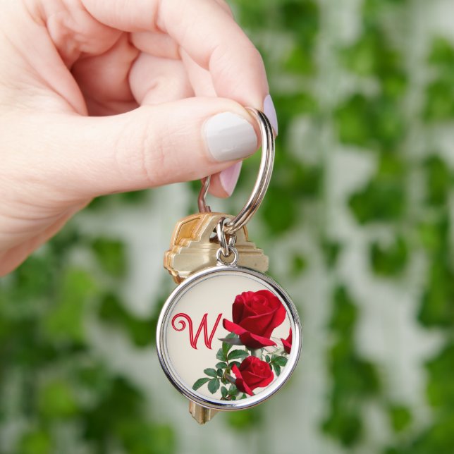 Red Roses Monogram Initial Key Ring (Hand)