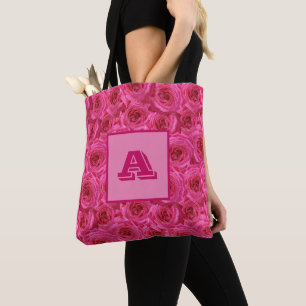 Red roses, monogram, personalised tote bag