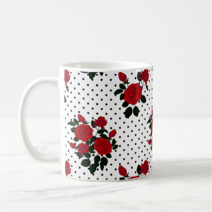 Red roses on a polka dot background.  coffee mug