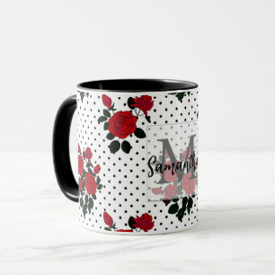 Red roses on a polka dot background. coffee mug