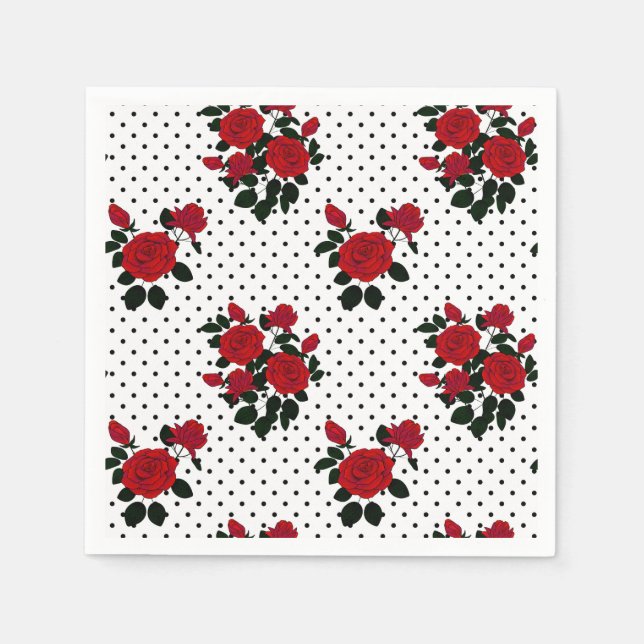 Red roses on a polka dot background. napkin (Front)