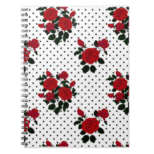 Red roses on a polka dot background.  notebook