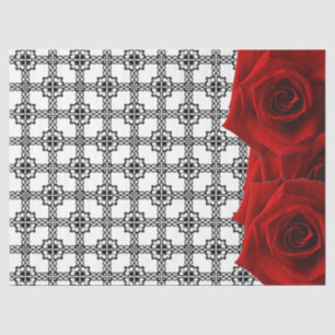 Red roses on black and white tissue paper