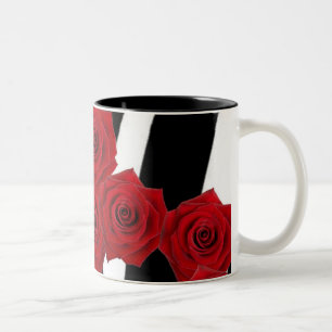 RED ROSES ON BLACK AND WHITE ZEBRA PRINT Two-Tone COFFEE MUG