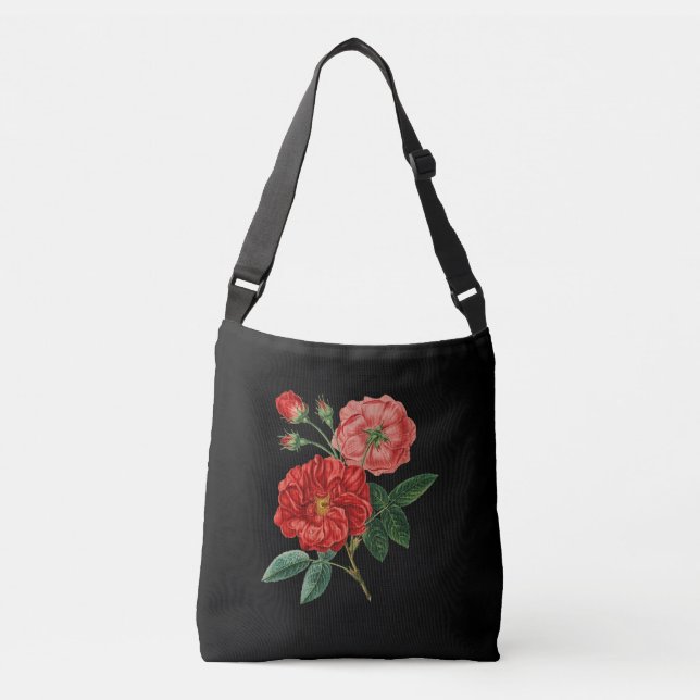 Red Roses on Black Crossbody Bag (Front)