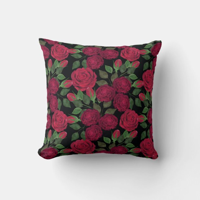 Red roses on black.  cushion (Front)