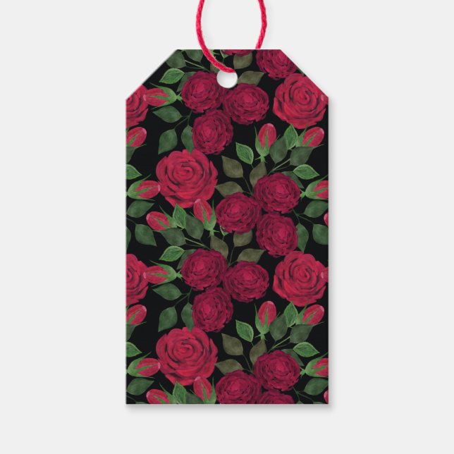Red roses on black.  gift tags (Front)