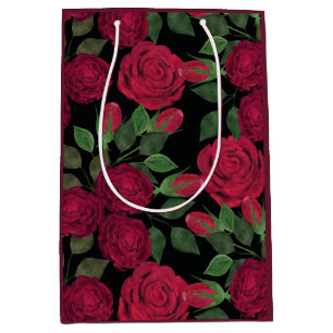 Red roses on black.  medium gift bag