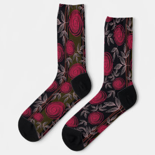 Red roses on black.  socks