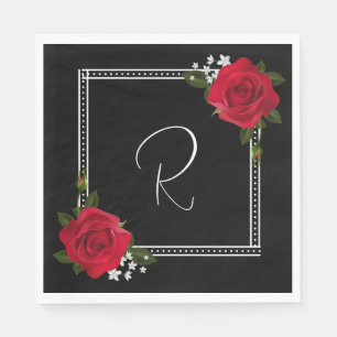 Red Roses on Black Wedding Napkin