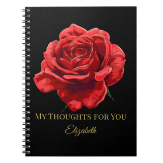 Red Roses on Black with Gold Script Personalised Notebook