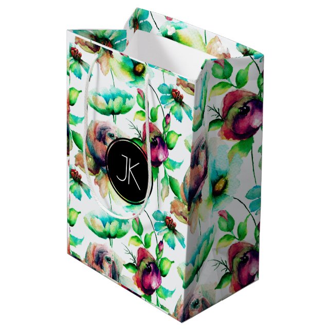 Red Roses On Blonde Wood Texture Medium Gift Bag (Back Angled)