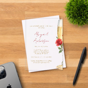 Red Roses on Champagne Bridal Shower Acrylic Invitations