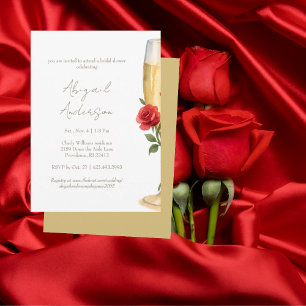 Red Roses on Champagne Bridal Shower Invitation