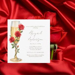 Red Roses on Champagne Square Bridal Shower III Invitation