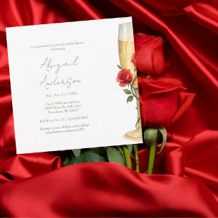 Red Roses on Champagne Square Bridal Shower III Invitation