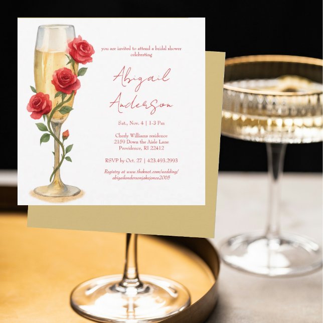 Red Roses on Champagne Square Bridal Shower Invitation (Creator Uploaded)