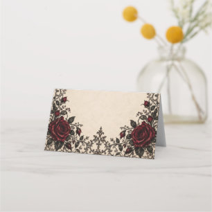 Red Roses on Parchment Wedding Place Cards