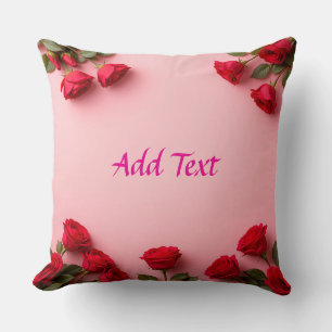Red Roses on Pink Background Elegant Floral Cushion