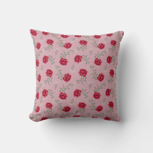 Red Roses on Pink Oversized Calico Cushion