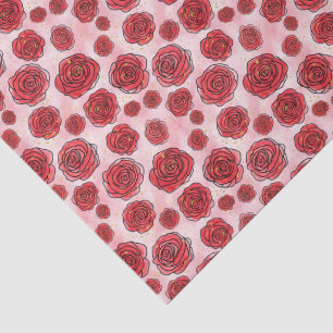 Red Roses on Pink Watercolor Pattern Tissue Paper