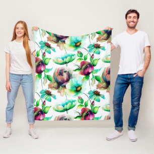 Red Roses On White Background Fleece Blanket