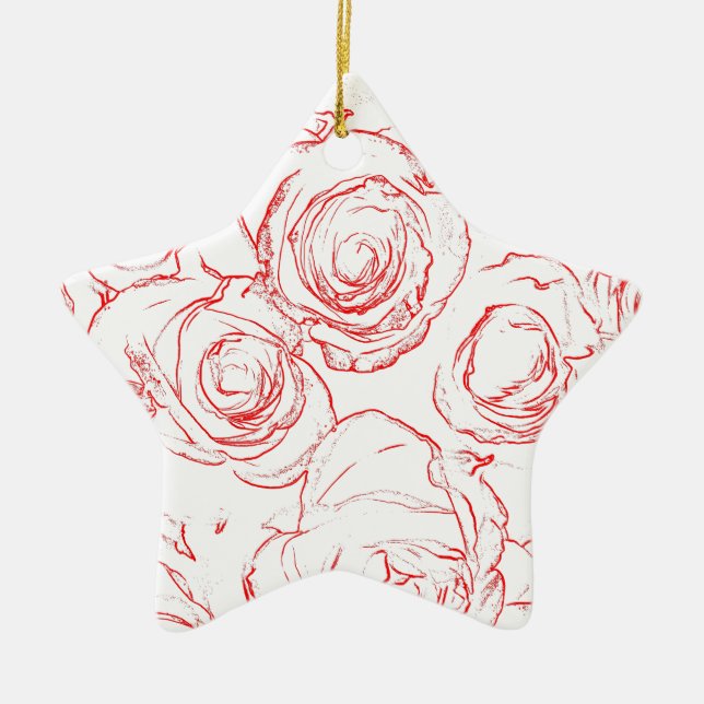 Red Roses Outlines Ceramic Tree Decoration (Front)