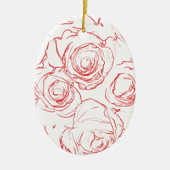 Red Roses Outlines Ceramic Tree Decoration (Front)