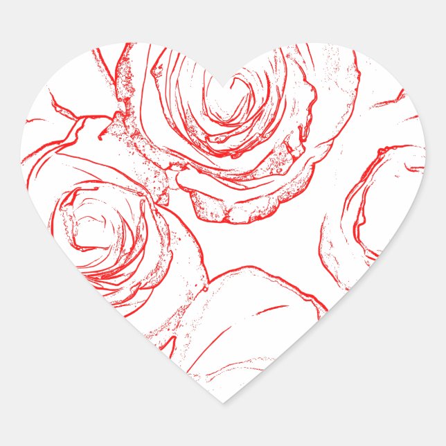 Red Roses Outlines Heart Sticker (Front)