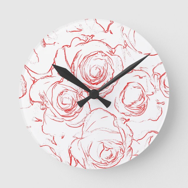 Red Roses Outlines Round Clock (Front)