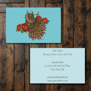 Red Roses Owl Blue Business Card