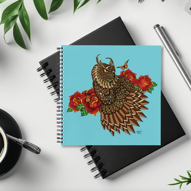 Red Roses Owl Blue Notebook (Creator Uploaded)