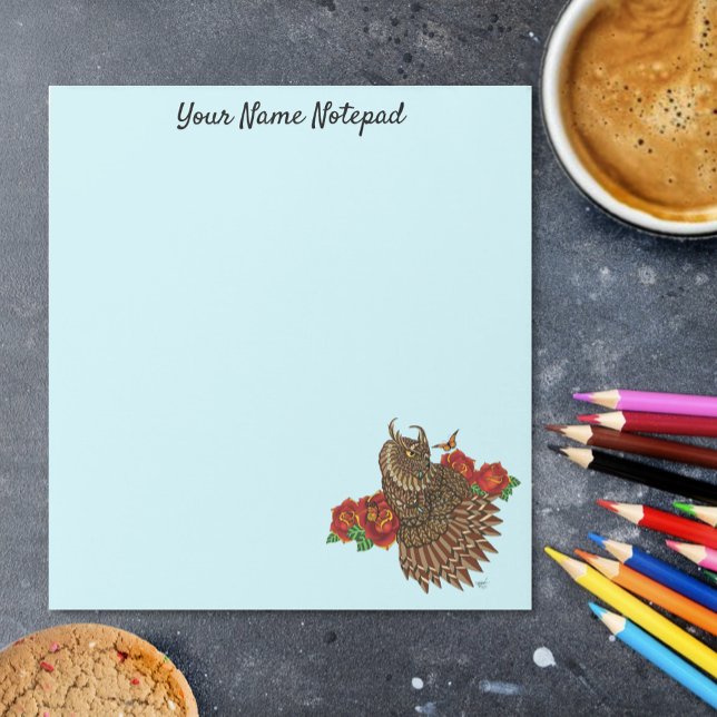 Red Roses Owl Blue Notepad (Creator Uploaded)