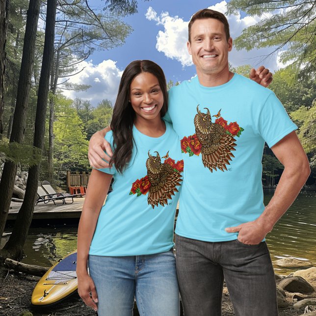 Red Roses Owl Blue T-Shirt (Creator Uploaded)